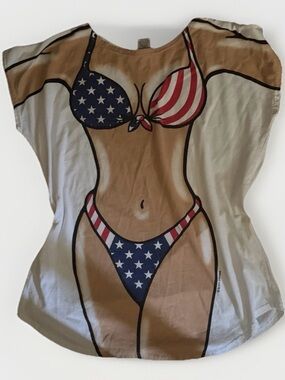 Patriotic Bikini-Print Women’s Novelty-T - White/Tan
